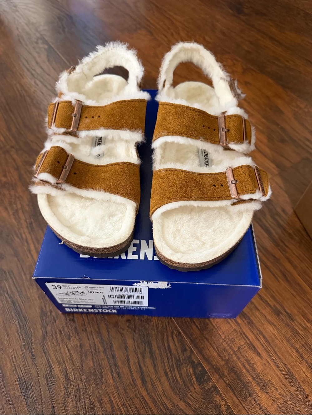 Birkenstock Women’s Arizona Shearling Sandals in Chestnut size 39